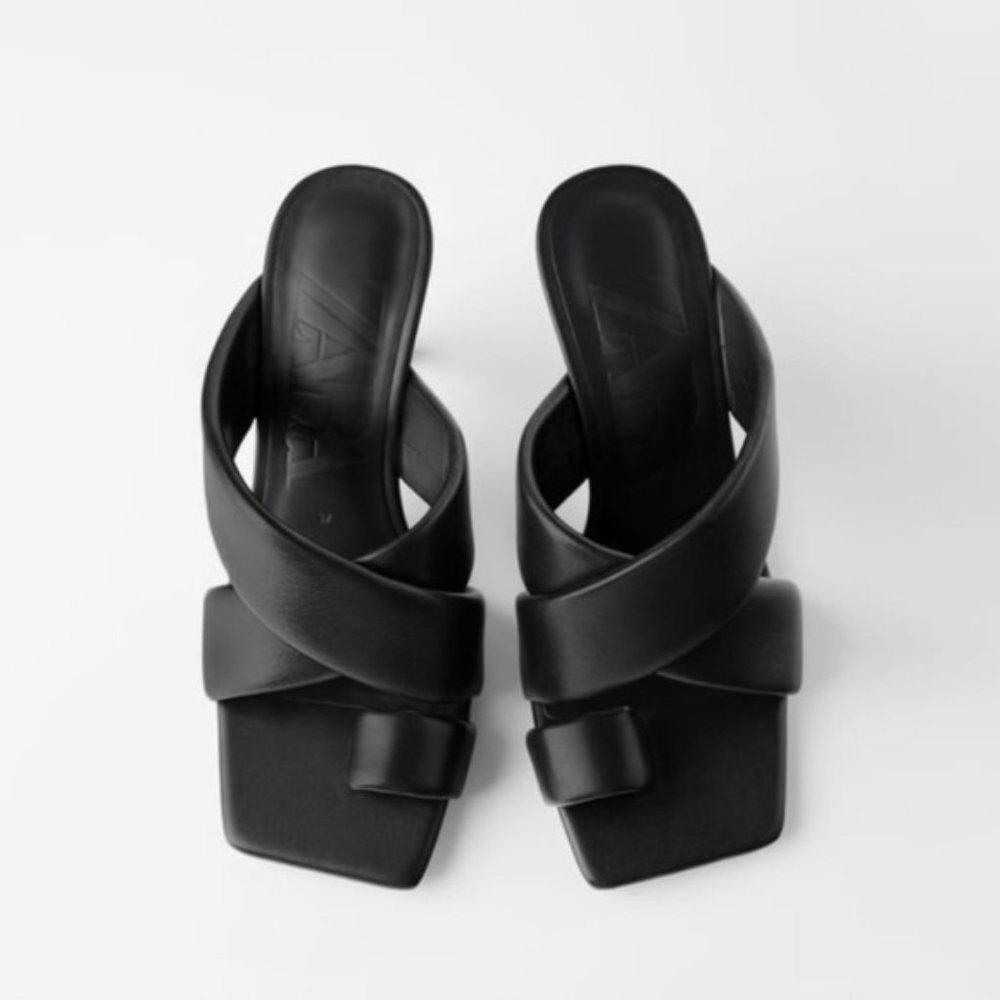 Zara Padded Heeled Leather Sandals NWT - Picture 4 of 15